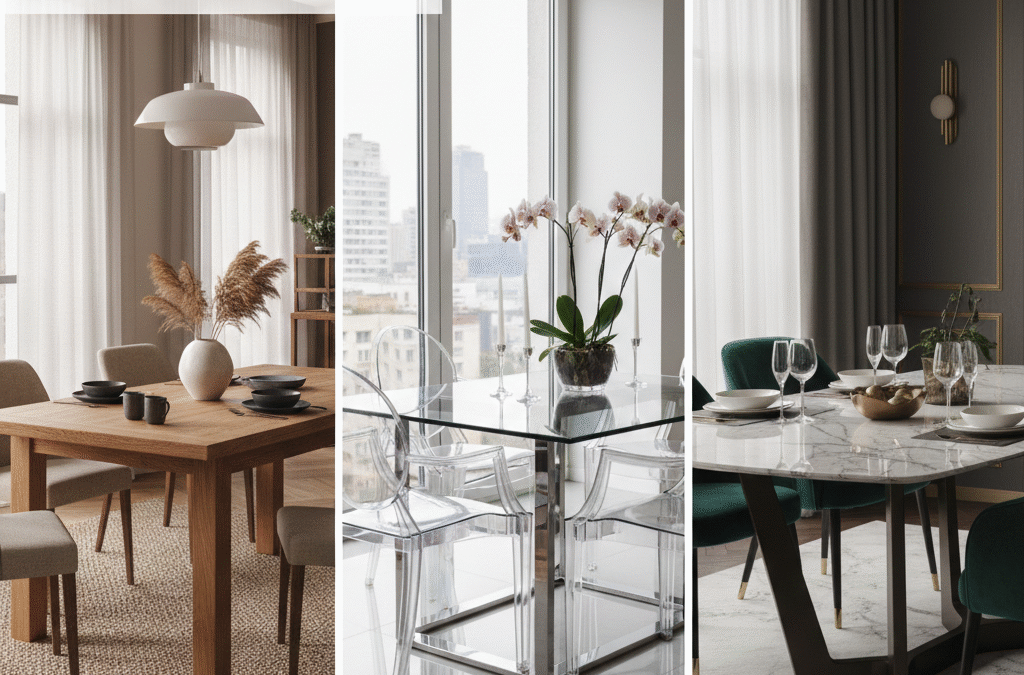 wood or glass or marble dining table